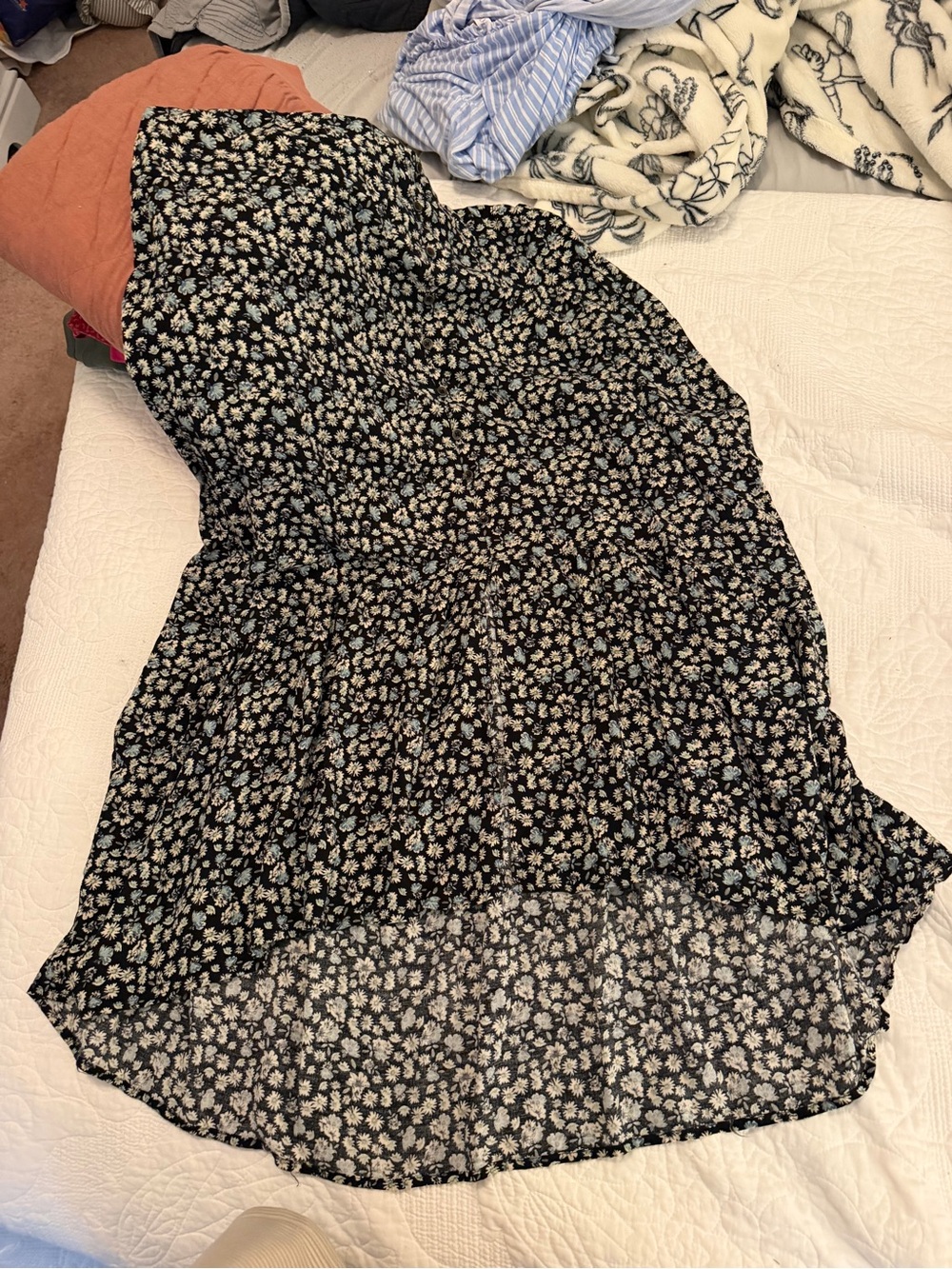 Wild Fable High-Low Button Black Floral Tiered Midi Skirt